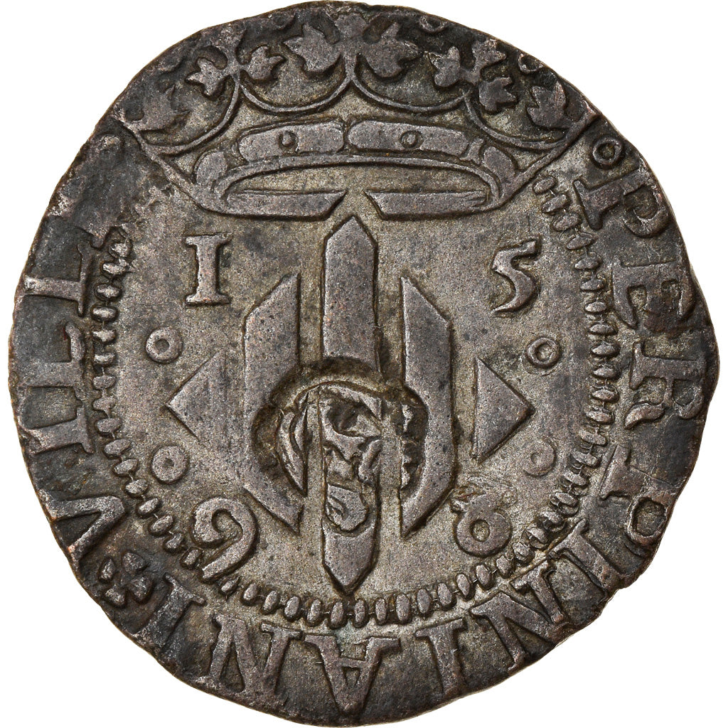 Monnaie, France, Roussillon, Double Sol, 1598, Perpignan, TTB, Billon