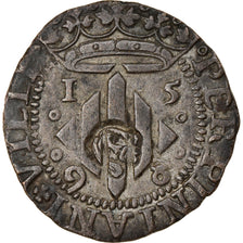 Monnaie, France, Roussillon, Double Sol, 1598, Perpignan, TTB, Billon