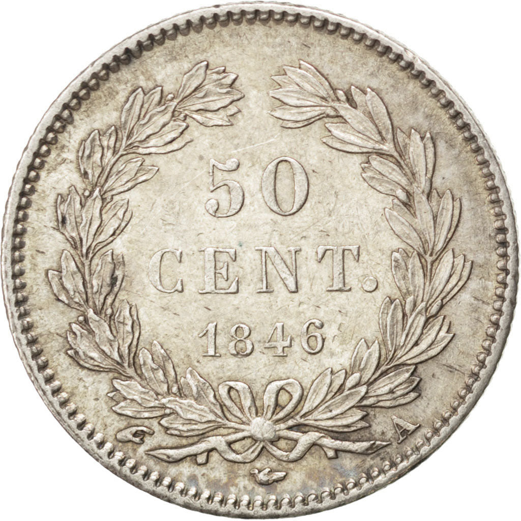 FRANCE, Louis-Philippe, 50 Centimes, 1846, Paris, KM #768.1, AU(50-53), Silver,.