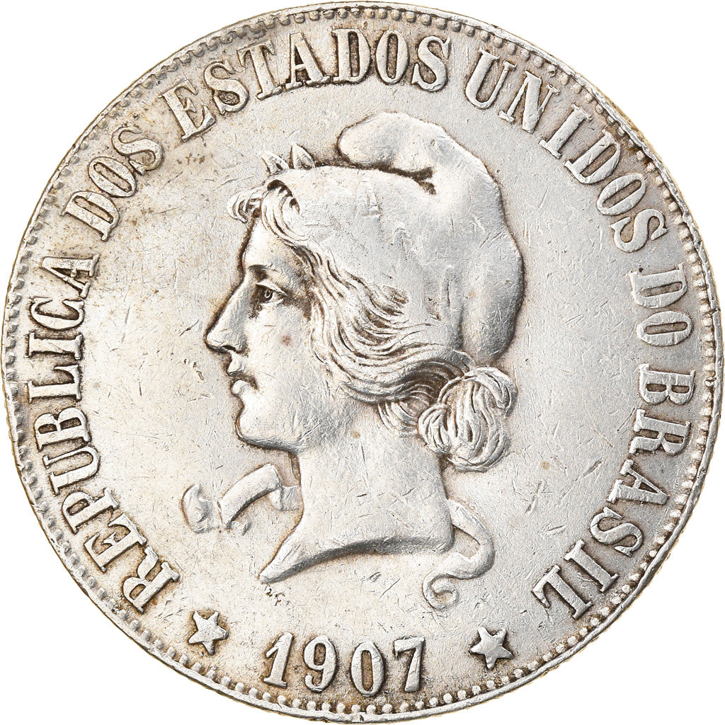 Coin, Brazil, 2000 Reis, 1907, EF(40-45), Silver, KM:508