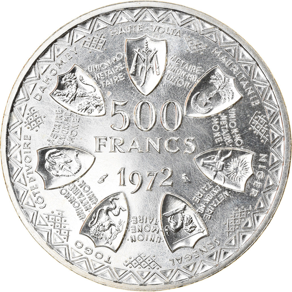 Coin, West African States, 500 Francs, 1972, MS(63), Silver, KM:7
