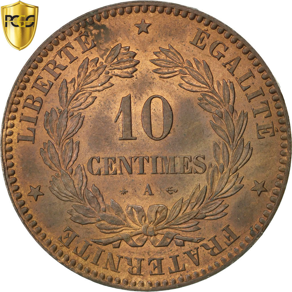 Coin, France, Cérès, 10 Centimes, 1871, Paris, PCGS, MS63RB, MS(63), Bronze