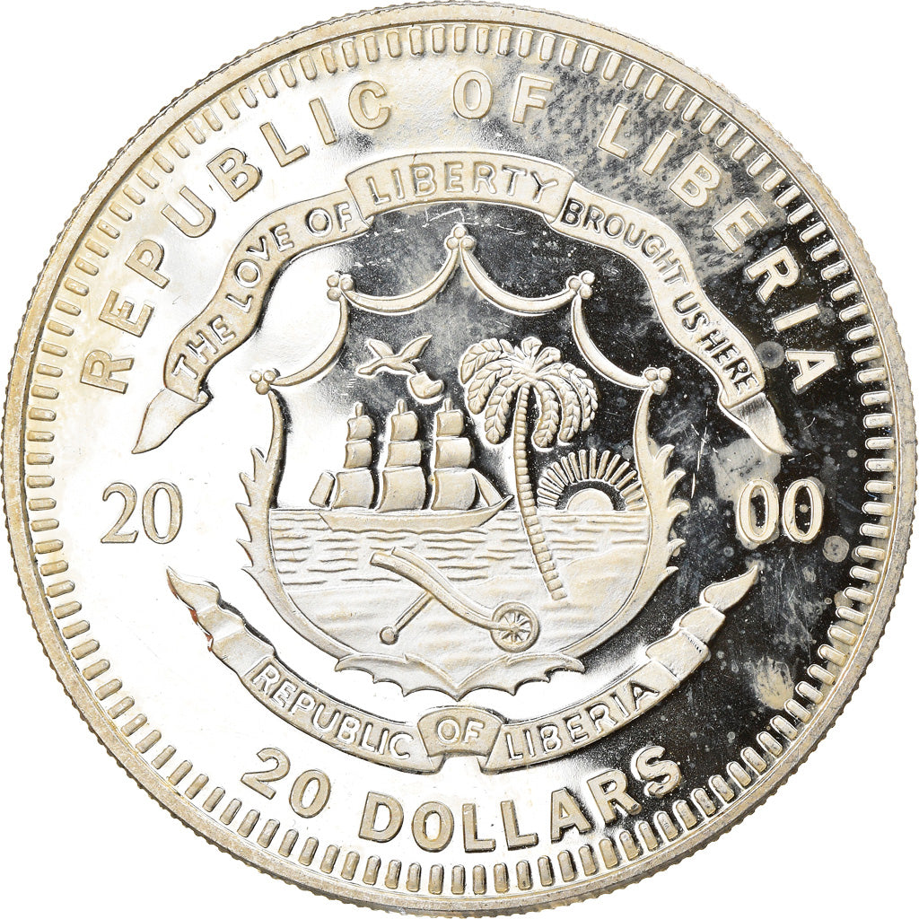 Munten, Liberia, 20 Dollars, 2000, Proof, UNC, Zilver, KM:486
