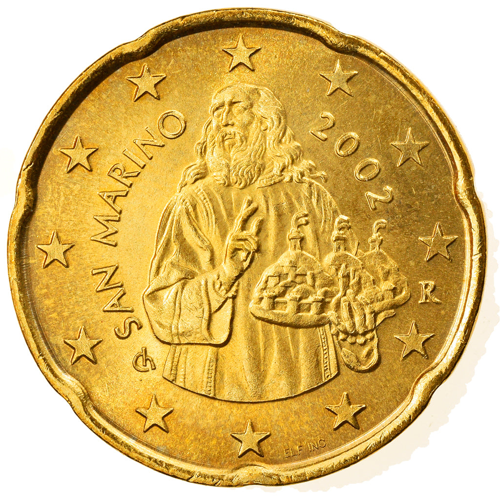 San Marino, 20 Euro Cent, 2002, Rome, MS(63), Brass, KM:444