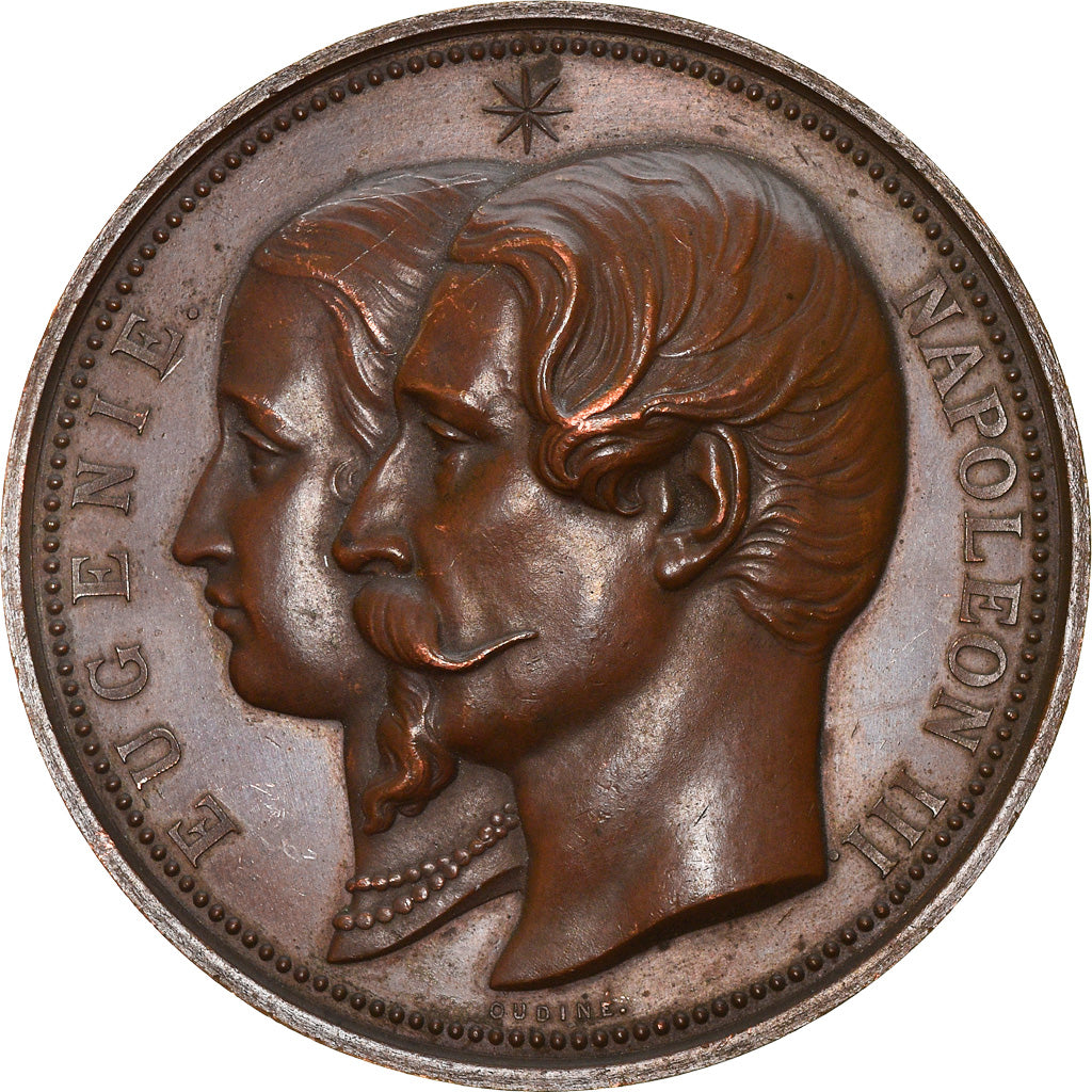 France, Médaille, Visite de Napoléon III et Eugénie à Reims, History, 1858