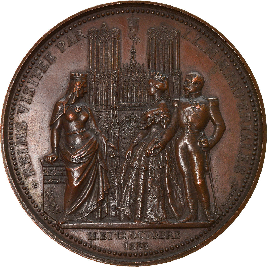 France, Médaille, Visite de Napoléon III et Eugénie à Reims, History, 1858
