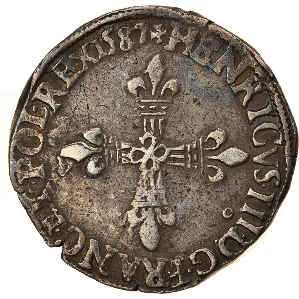 Munten, Frankrijk, Henri III, 1/4 d'écu à la croix de face, 1587, Rennes, ZF
