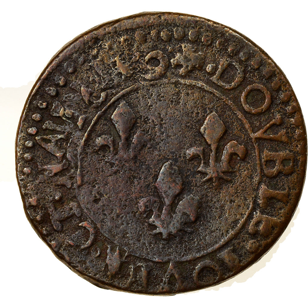 Moneta, Francia, Louis XIII, Double Tournois, 1639, Bordeaux, MB, Rame, CGKL:296