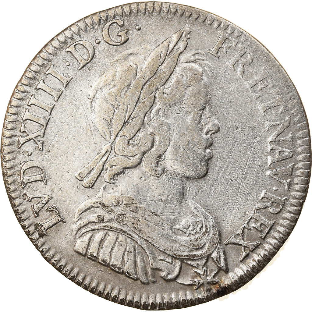 Moeda, França, Louis XIV, 1/4 Écu à la mèche courte, 1/4 Ecu, 1643, Paris