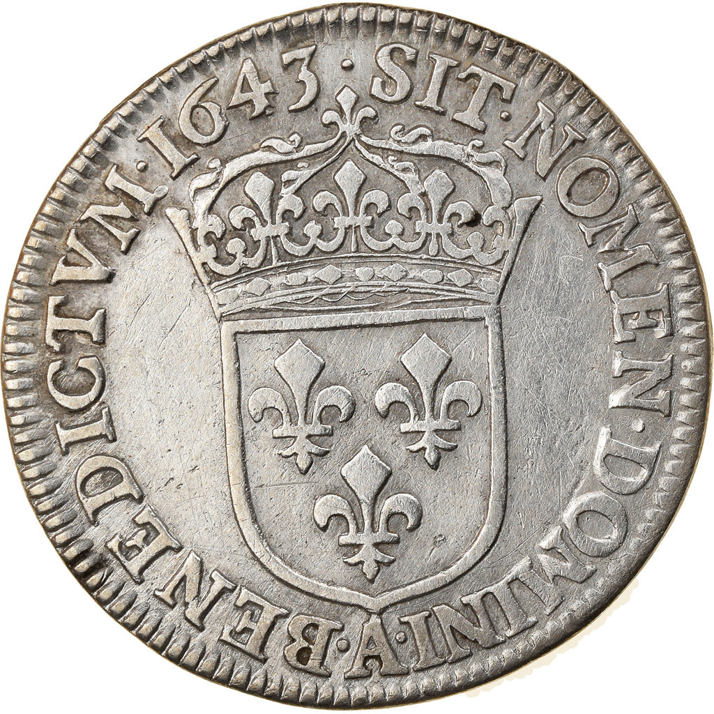 Moeda, França, Louis XIV, 1/4 Écu à la mèche courte, 1/4 Ecu, 1643, Paris