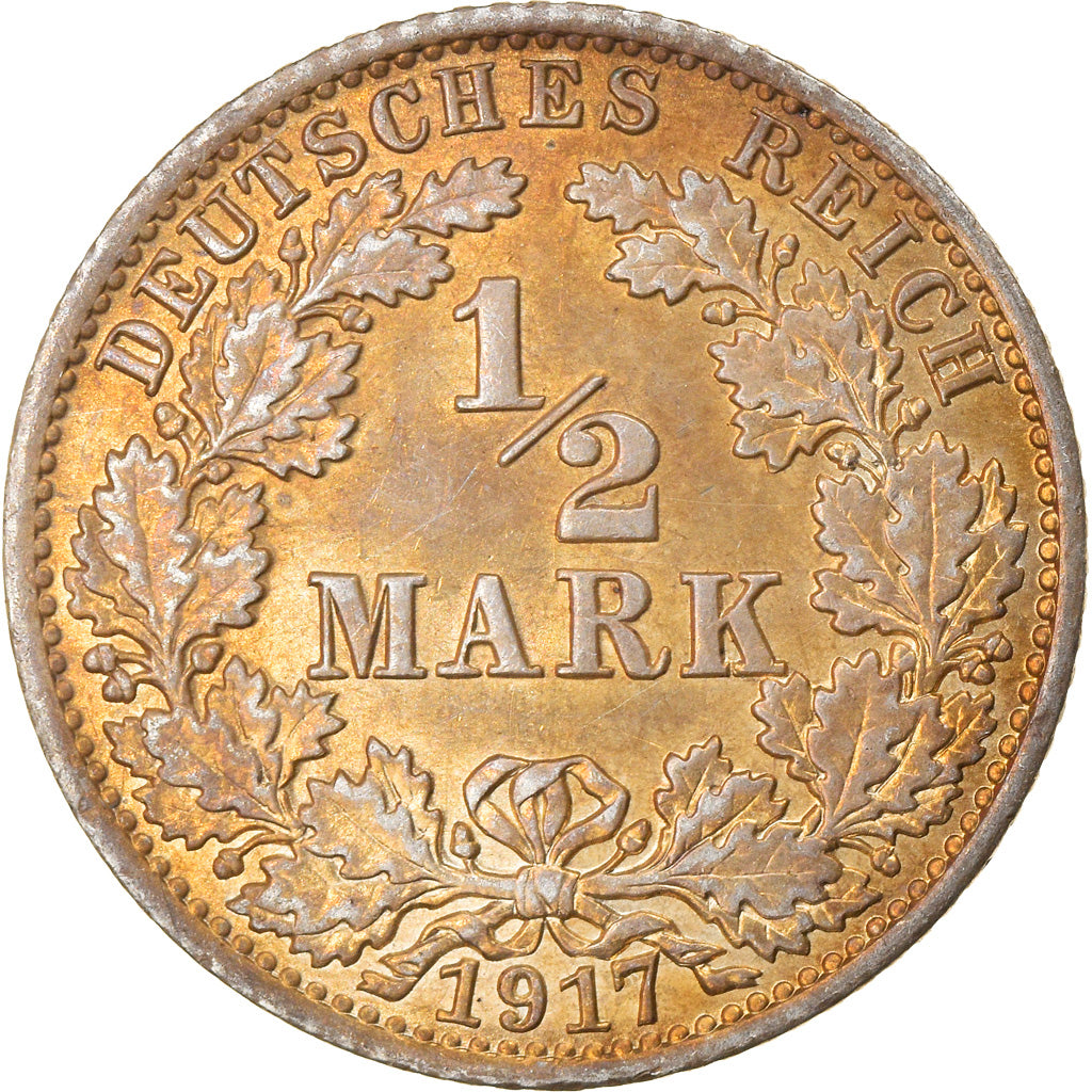 Moneda, ALEMANIA - IMPERIO, 1/2 Mark, 1917, Berlin, EBC+, Plata, KM:17