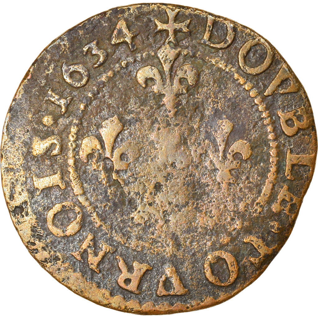 Moneta, Francia, Ardennes, Jean-Théodore, Double Tournois, 1634, Cugnon, MB