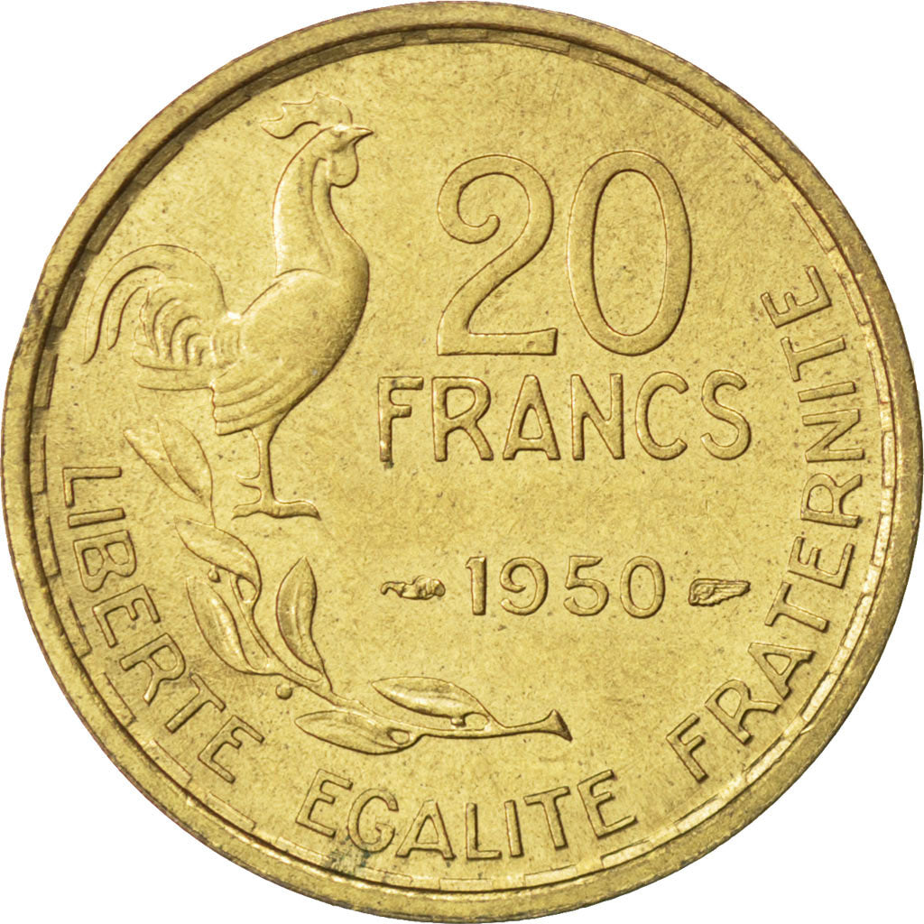 FRANCE, Guiraud, 20 Francs, 1950, Paris, KM #917.1, AU(50-53), Aluminum-Bronze,.