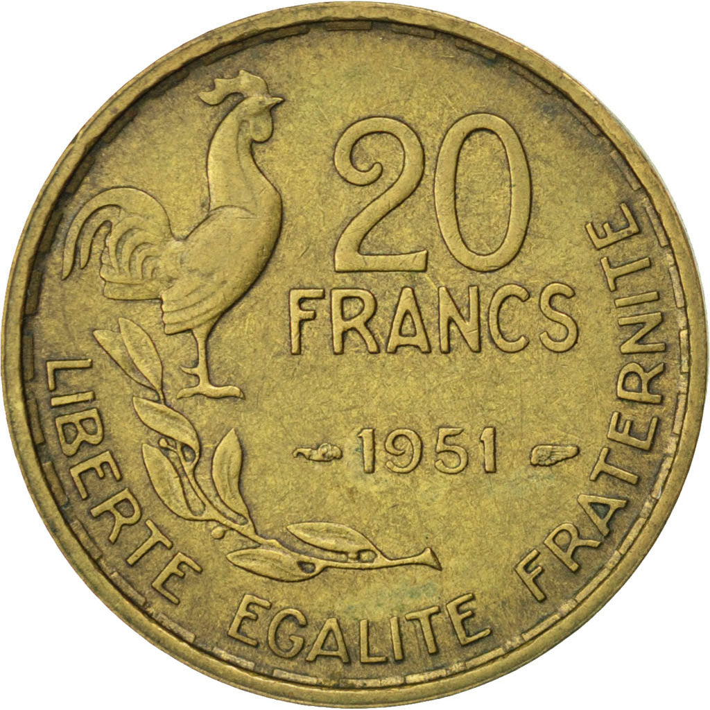 Coin, France, Guiraud, 20 Francs, 1951, EF(40-45), Aluminum-Bronze, KM:917.1
