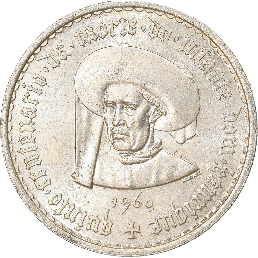 Coin, Portugal, 20 Escudos, 1960, Lisbon, AU(50-53), Silver, KM:589