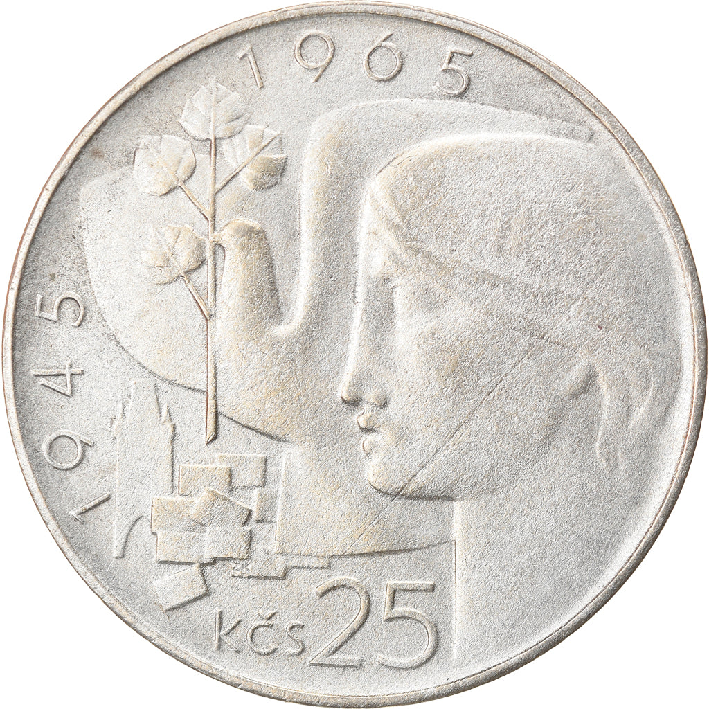 Coin, Czechoslovakia, 25 Korun, 1965, AU(50-53), Silver, KM:59