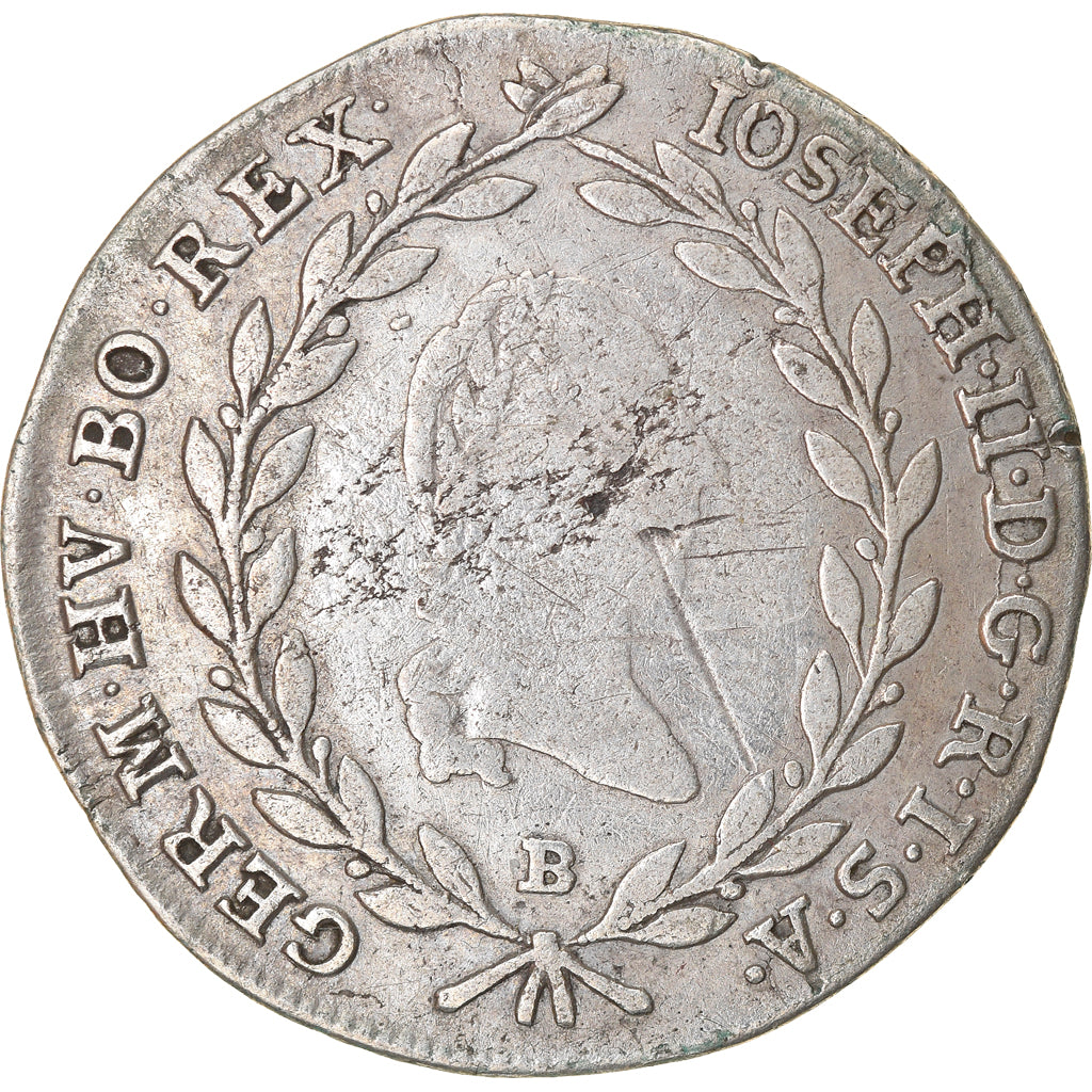 Moneta, Austria, Joseph II, 20 Kreuzer, 1787, Kremnitz, MB+, Argento, KM:2069