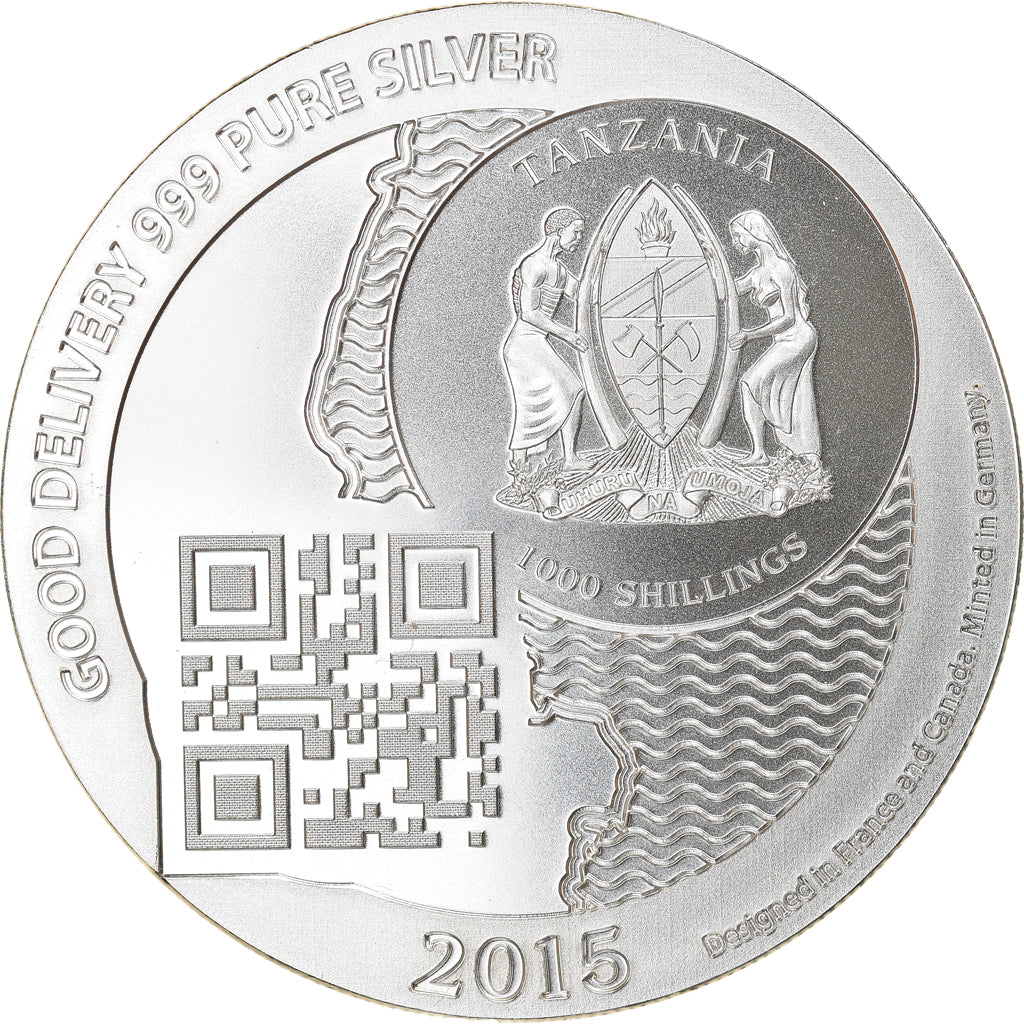 Moneta, Tanzania, Zanzibar, 1000 Shillings, 1 Vera Silver Oz, 2015, FDC, Argento
