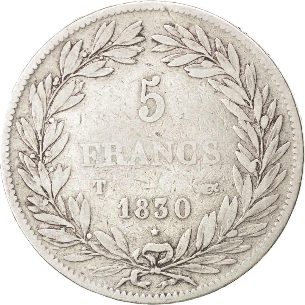 FRANCE, Louis-Philippe, 5 Francs, 1830, Nantes, KM #735.12, VF(20-25), Silver,..