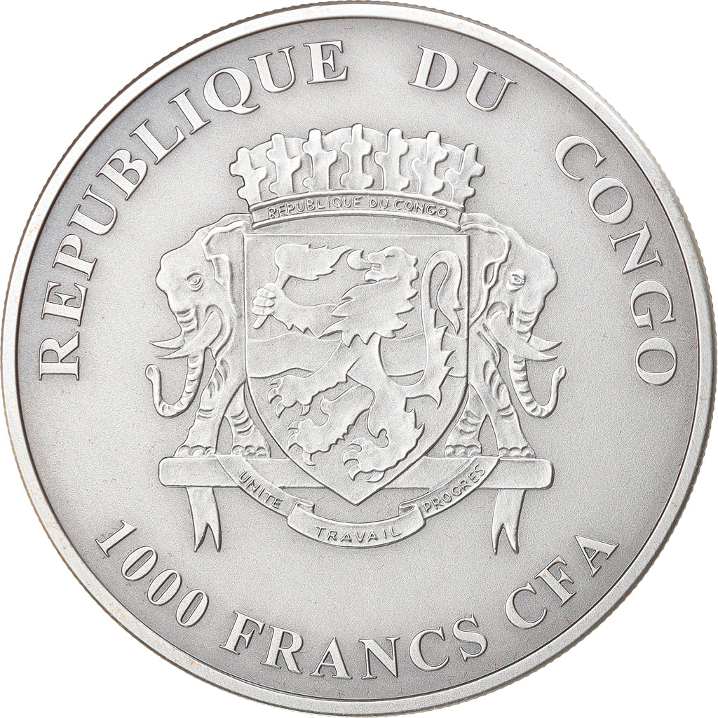 Coin, Congo Republic, Rhinocéros, 1000 Francs CFA, 1 Silver Oz, 2012