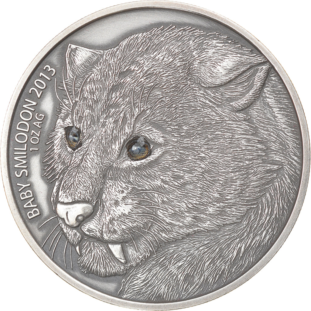 Coin, Burkina Faso, Baby Smilodon, 1000 Francs CFA, 1 Silver Oz, 2013