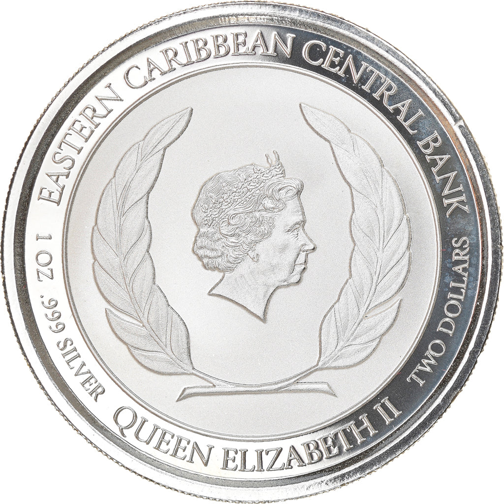 Coin, SAINT KITTS & NEVIS, Elizabeth II, 2 Dollars, 1 Silver Oz, 2018, Proof