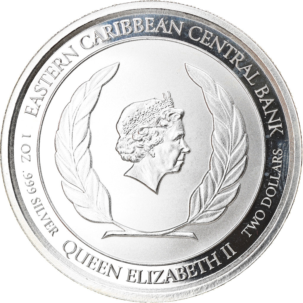 Moneda, DOMINICA, Elizabeth II, 2 Dollars, 1 Silver Oz, 2019, Proof, FDC, Plata