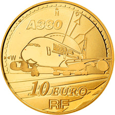 France, 10 Euro, Avion A380, 2007, Proof, MS(65-70), Gold, KM:1480
