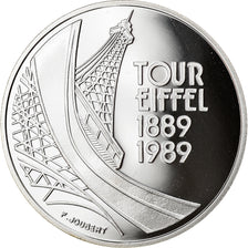 Moeda, França, Tour Eiffel, 5 Francs, 1989, Proof / BE, MS(65-70), Prata