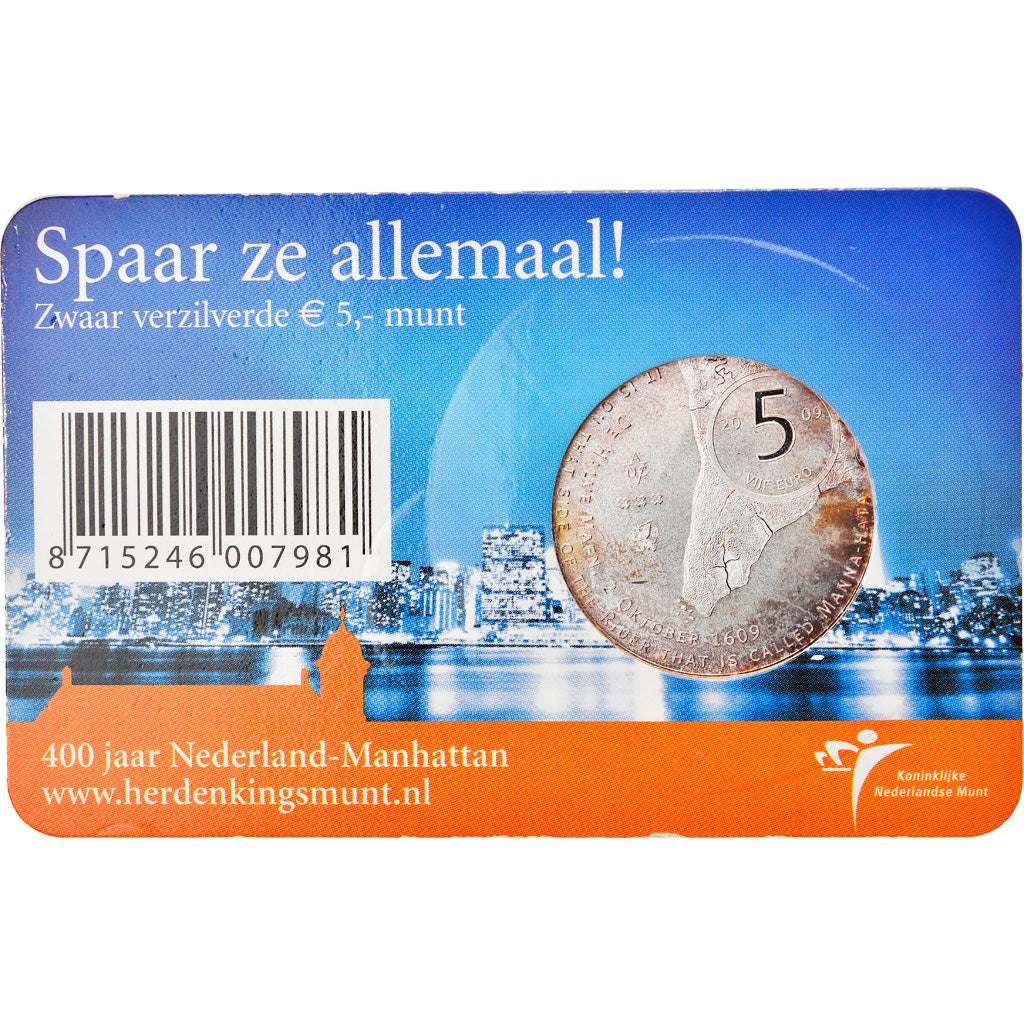 Niederlande, 5 Euro, Manhattan, 2009, STGL, Silber, KM:282