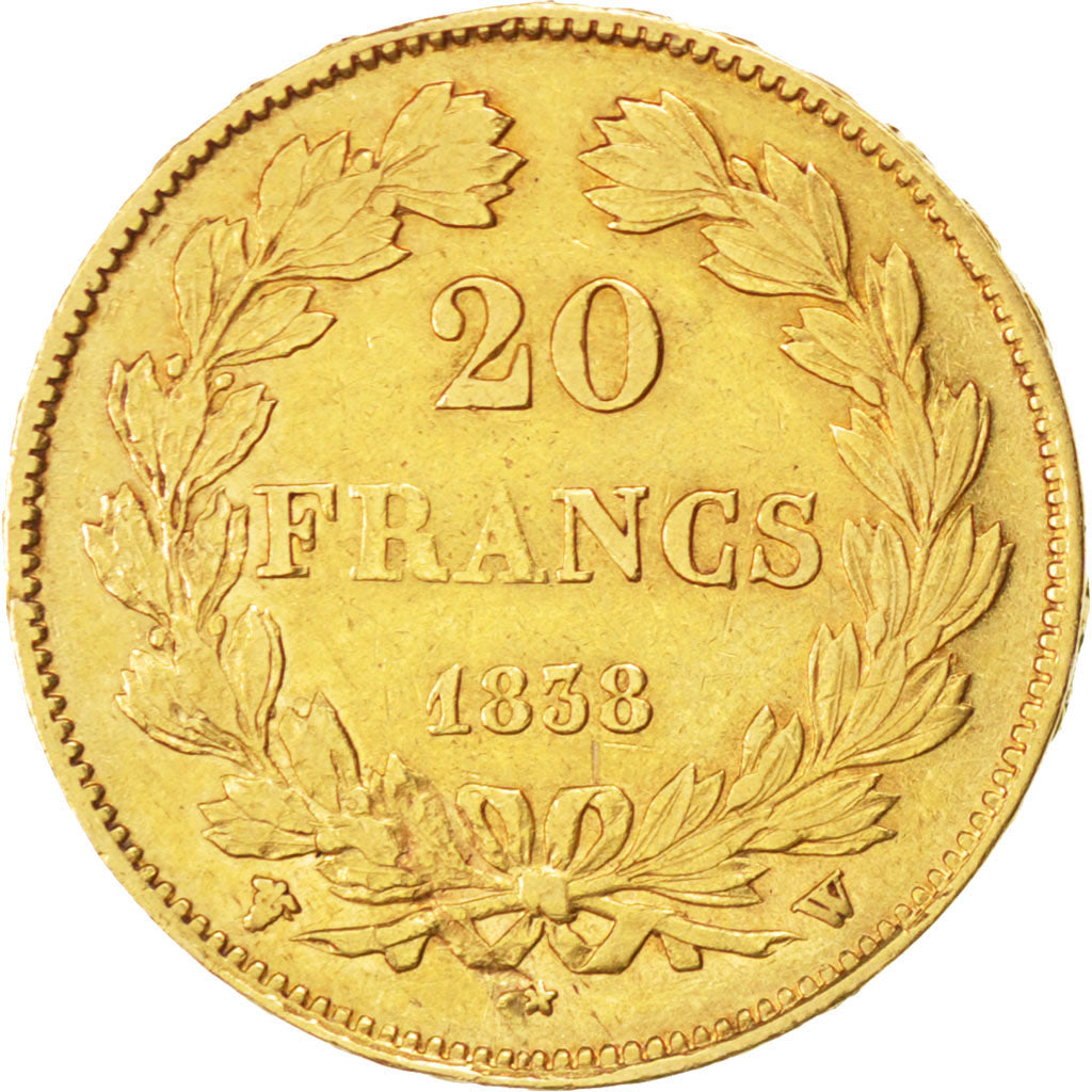 Moneta, Francia, Louis-Philippe, 20 Francs, 1838, Lille, BB, Oro, KM:750.5