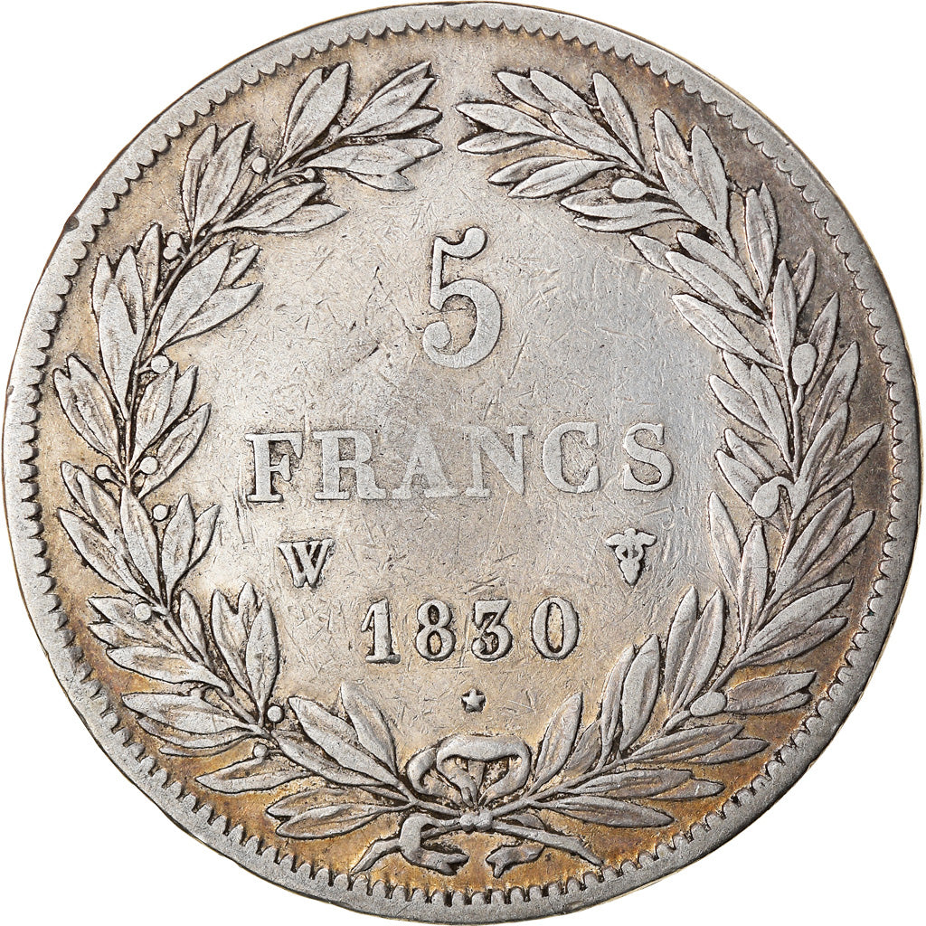 Moneda, Francia, Louis-Philippe, 5 Francs, 1830, Lille, BC+, Plata, KM:737.4