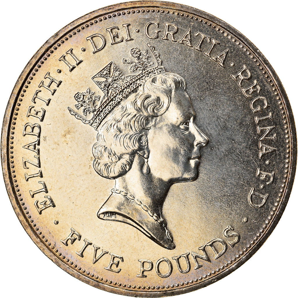 Coin, Great Britain, Elizabeth II, 5 Pounds, 1990, MS(63), Copper-nickel, KM:962