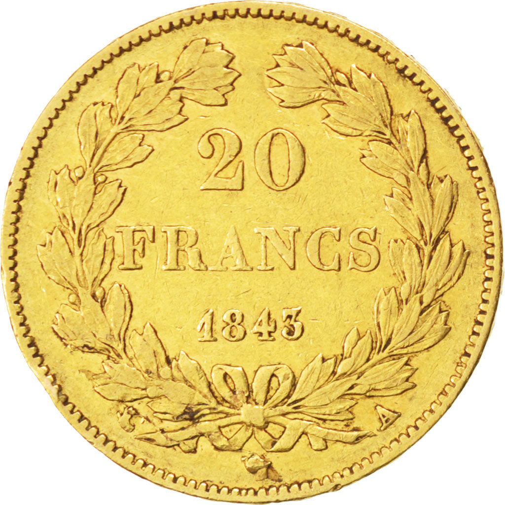 FRANCE, Louis-Philippe, 20 Francs, 1843, Paris, KM #750.1, EF(40-45), Gold,...