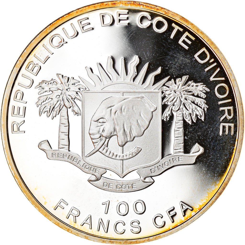 Coin, Ivory Coast, Rhinocéros, 100 Francs CFA, 2010, Proof, MS(65-70), Silver
