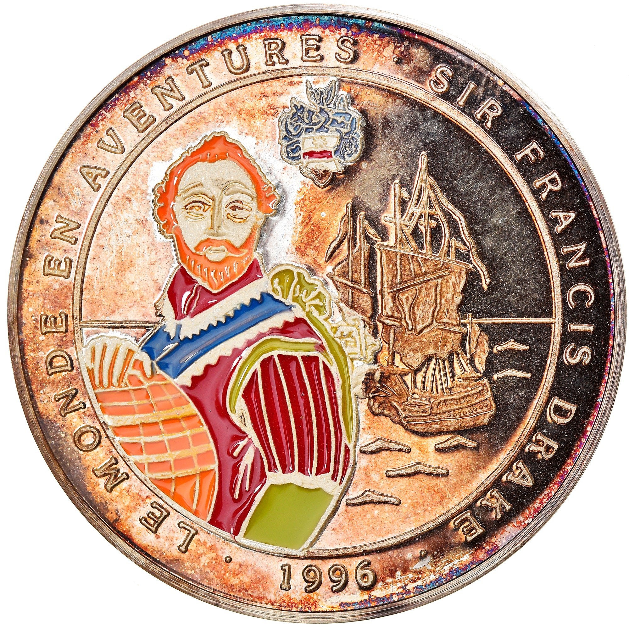 Coin, Benin, Francis Drake, 1000 Francs CFA, 1996, Proof, MS(65-70), Silver