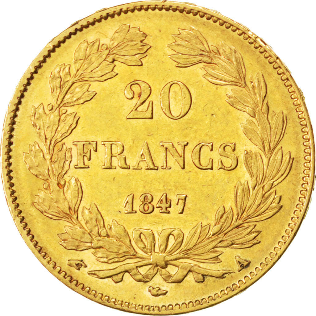 Coin, France, Louis-Philippe, 20 Francs, 1847, Paris, AU(55-58), Gold, KM:750.1