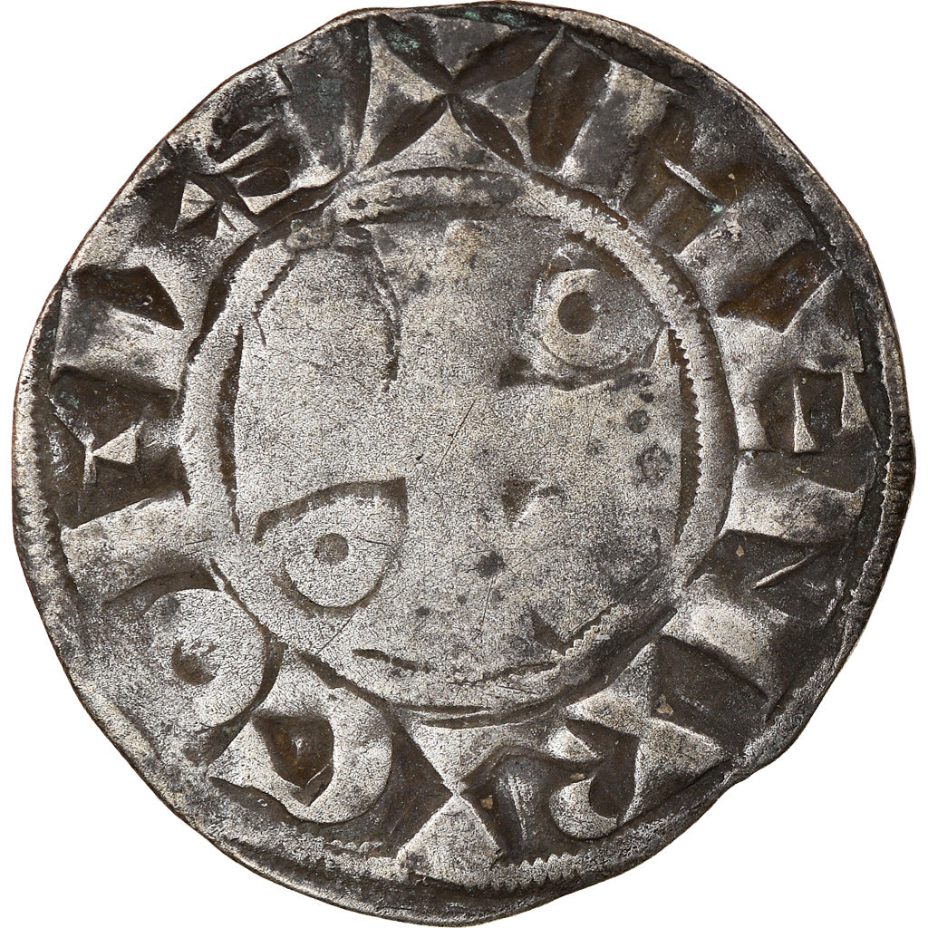 Moneta, Francia, Henri II, Denarius, c. 1180-1190, Troyes, MB+, Argento