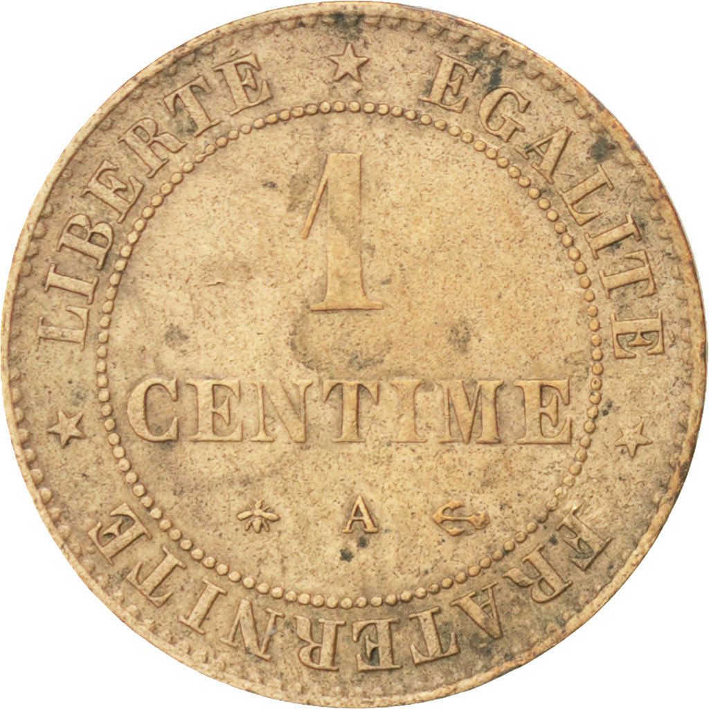 FRANCE, Cérès, Centime, 1877, Paris, KM #826.1, EF(40-45), Bronze, Gadoury #88,
