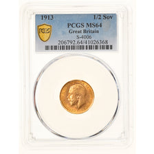 Coin, Great Britain, George V, 1/2 Sovereign, 1913, PCGS, MS64, MS(64), Gold