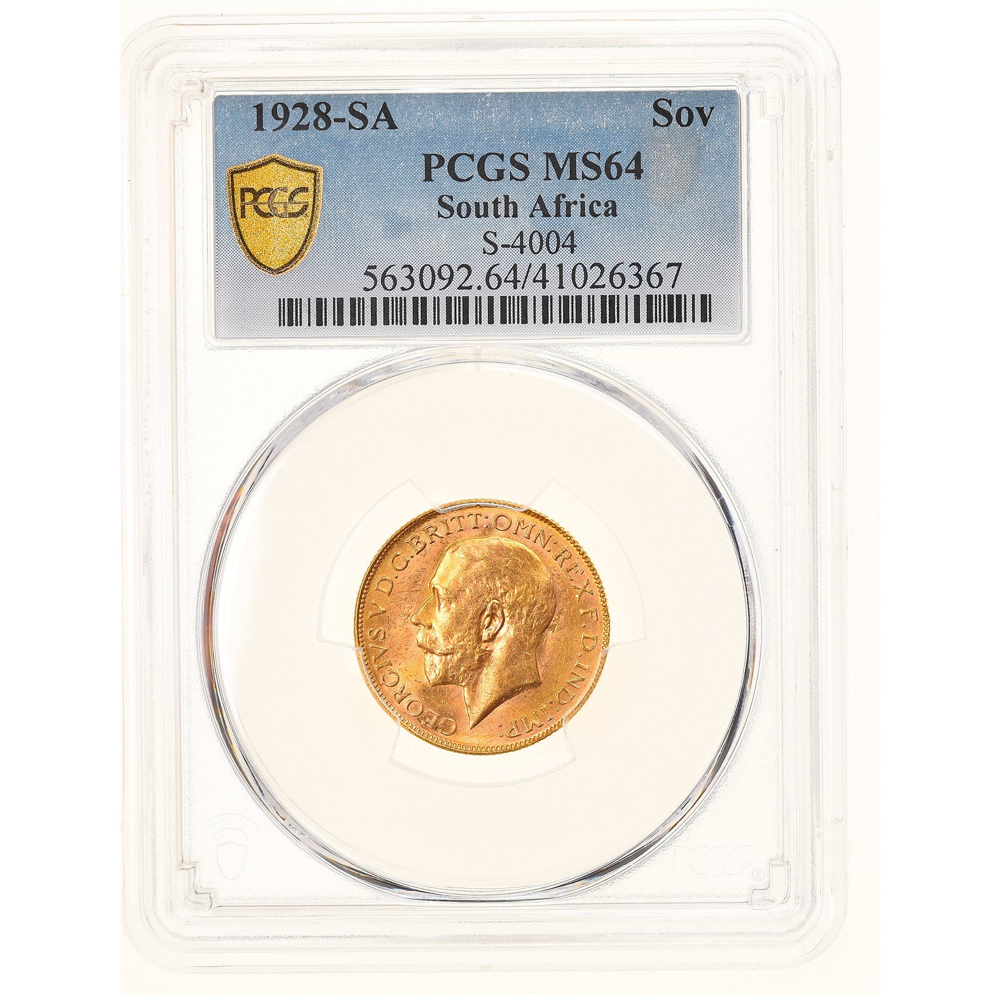 Moneta, Sudafrica, George V, Sovereign, 1928, Pretoria, PCGS, MS64, SPL+, Oro