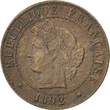 FRANCE, Cérès, Centime, 1892, Paris, KM #826.1, EF(40-45), Bronze, Gadoury #88,