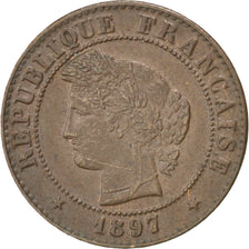 FRANCE, Cérès, Centime, 1897, Paris, KM #826.1, EF(40-45), Bronze, Gadoury #88,