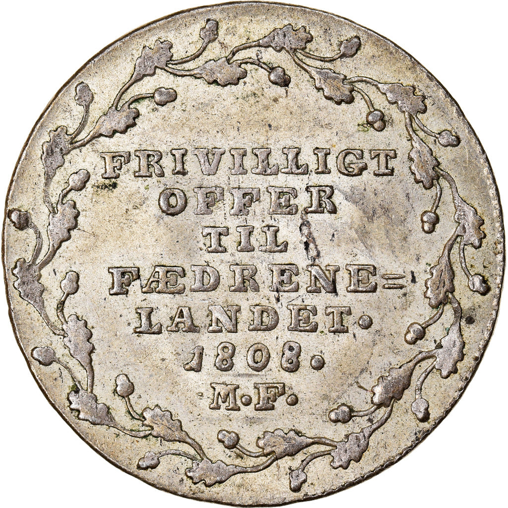 Coin, Denmark, Frederik VI, 1/6 Rigsdaler, 1808, Altona, AU(50-53), Silver