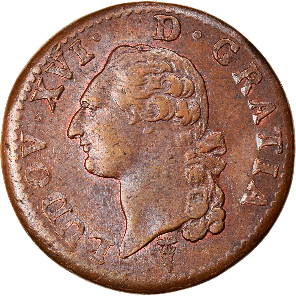 Moneta, Francia, Louis XVI, Sol ou sou, Sol, 1791, Bordeaux, BB+, Rame