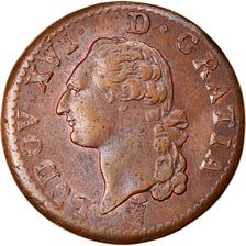 Moneta, Francia, Louis XVI, Sol ou sou, Sol, 1791, Bordeaux, BB+, Rame