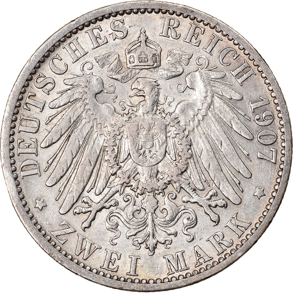 Coin, German States, PRUSSIA, Wilhelm II, 2 Mark, 1907, Berlin, EF(40-45)