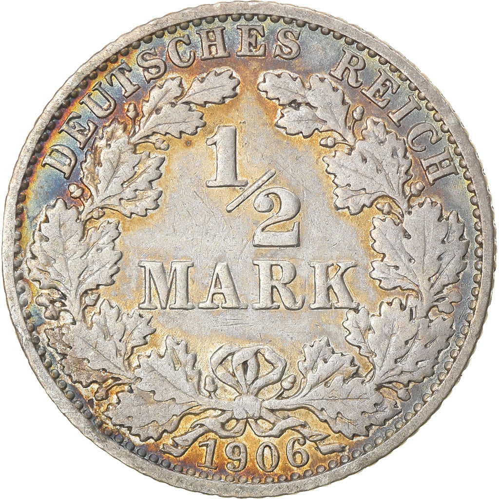 Coin, GERMANY - EMPIRE, 1/2 Mark, 1906, Muldenhütten, EF(40-45), Silver, KM:17
