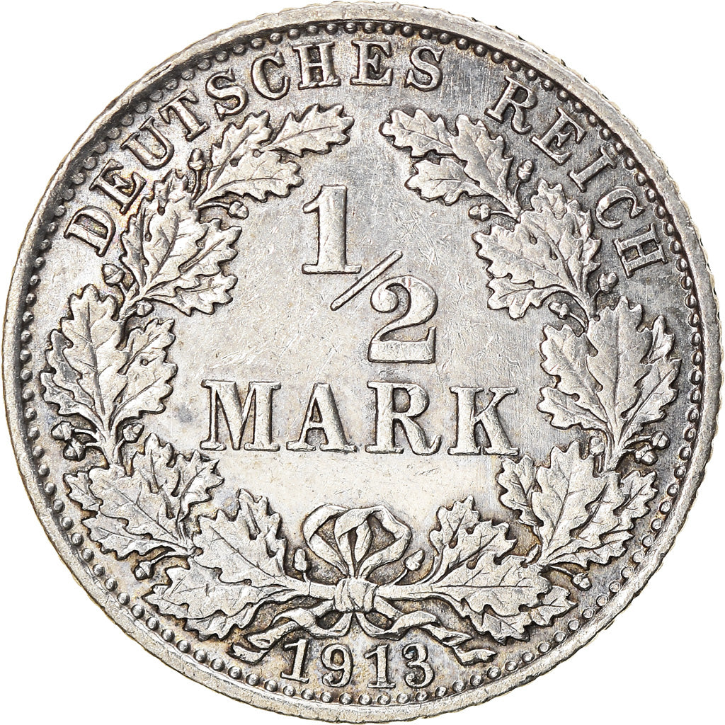 Coin, GERMANY - EMPIRE, 1/2 Mark, 1913, Munich, EF(40-45), Silver, KM:17
