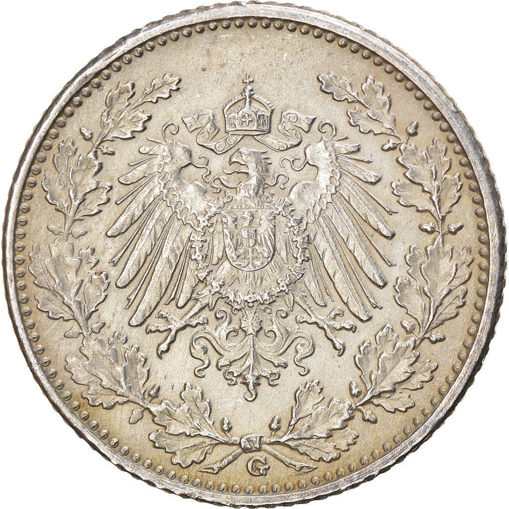 Coin, GERMANY - EMPIRE, 1/2 Mark, 1917, Karlsruhe, EF(40-45), Silver, KM:17